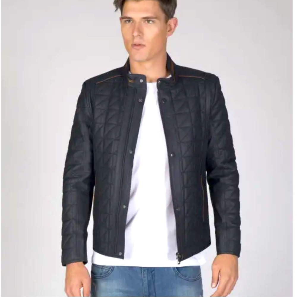 FELIX HARDY NWTs sz XL (fits like M) Navy quilt leather TAFTA jacket w/tags/bag
